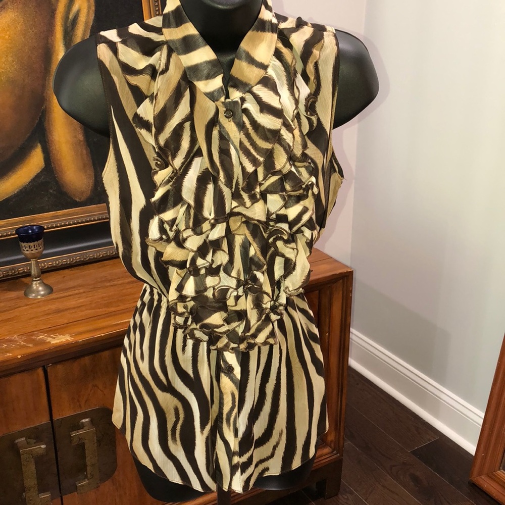 ZEBRA 🦓 PRINT RUFFLE SHIRT IN BROWN TONES - Picture 2 of 7